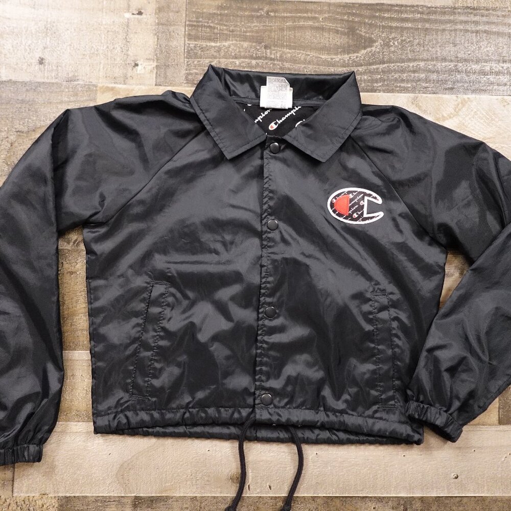 Champion Nylon Snap Button Cropped coaches Jacket women's extra small‎ black